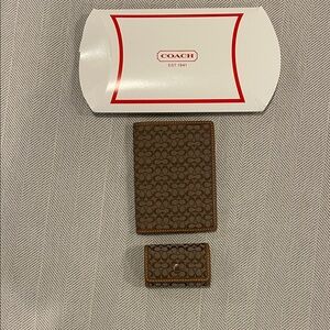 Coach Brown Signature Card Holder and Keychain Set